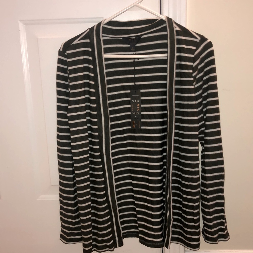 Green & White Striped Cardigan